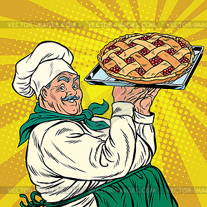 Joyful retro cook berry pie - vector EPS clipart