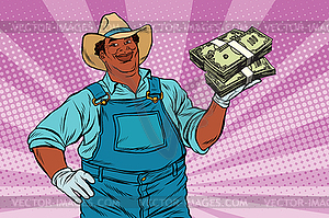 African American farmer with bundle of money - vector clipart