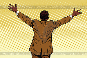 Back African American businessman open hands for - vector image