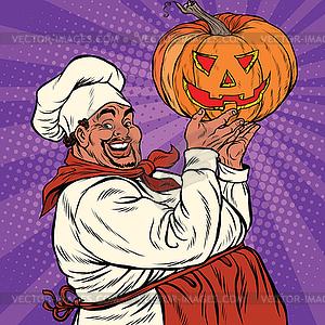 African American or Latino with Halloween pumpkin - vector image