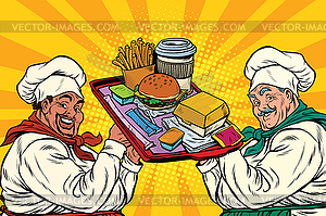 Multi ethnic cooks, fast food - vector image