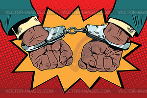 Handcuffs behind back, hands African American - vector image