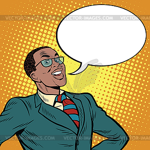 African American businessman says comic bubble - vector image