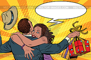 Wife thanks husband for gift - vector image