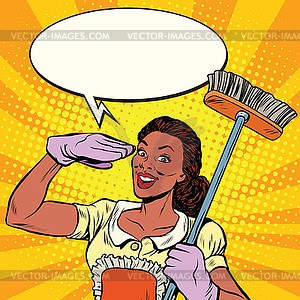 Beautiful woman cleaner with brush for floors - vector image
