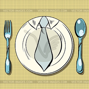 Business lunch, dish, fork and spoon - vector image