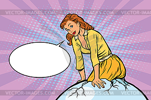 Retro girl hatches of egg and says - vector image