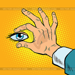 Retro hand holding eyes - royalty-free vector image