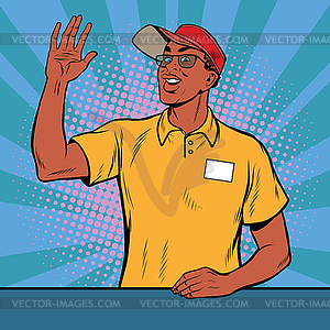 African American worker fast food welcomed - vector image