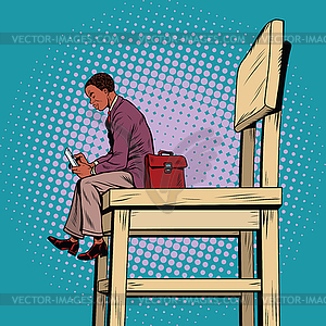 Small business man on big chair, and smartphone - vector clipart