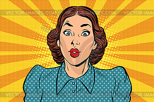 Surprised beautiful retro woman - vector clipart