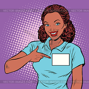 Beautiful woman Manager with name badge - vector EPS clipart