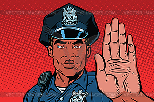 Retro police officer stop gesture - vector clip art