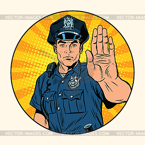 Retro police officer stop gesture - vector clip art