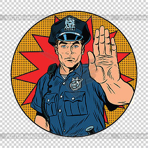 Retro police officer stop gesture - vector clipart