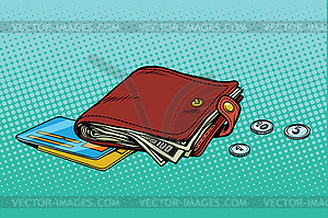 Leather wallet with credit card and cash - vector image