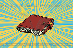 Leather wallet with cash - vector clipart