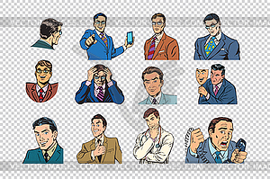 Retro businessmen pop art collection - vector image