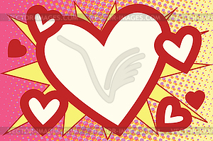 Red heart Valentines pop art background - vector clipart