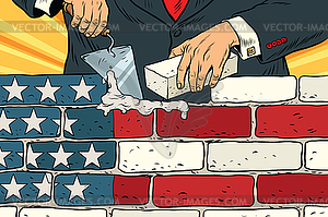 Politician to build wall on USA border - vector image