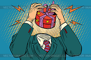 Gift box instead of head - vector clip art