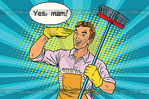 Yes mam Husband and cleaning house - vector image