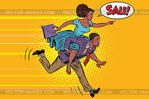 Wife riding husband runs on sale - vector clipart