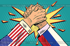 USA vs Russia Arm wrestling fight confrontation - vector clipart