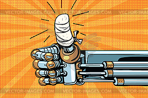 Thumb up like gesture, robot hand is bandaged - vector clipart