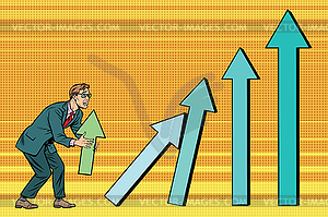 Businessman destroys growth charts sales - vector clipart