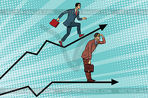 Businessmen running chart growth and look forward - vector clipart