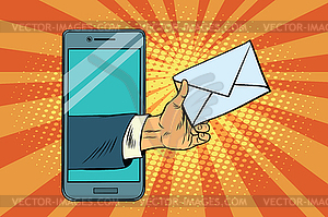 You email or message in smartphone - royalty-free vector clipart