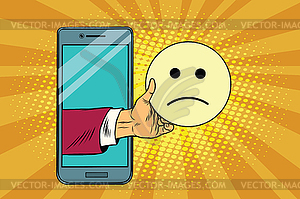 Sadness resentment emoji emoticons in smartphone - vector image