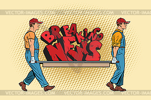 Breaking news workers carry on stretcher - vector image