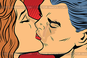 Beautiful man and woman kissing, couple love - vector clip art