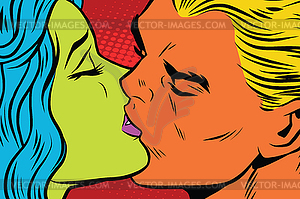 Female alien and male mutant kiss, love couple - vector clipart / vector image