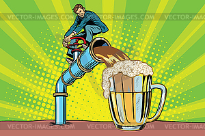 Man pours beer - vector clipart