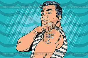 Sailor with Lorem ipsum tattoo on hand - vector clipart