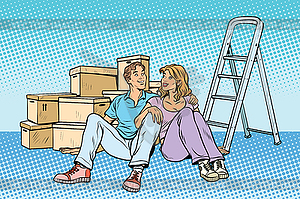 Young family moving to new house - vector clip art