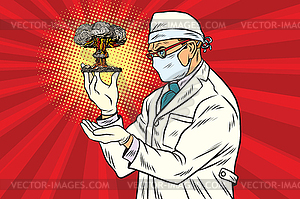 Nuclear scientist and atomic bomb - vector clip art