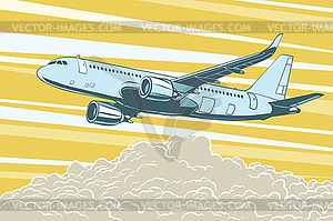 Air transport, passenger aircraft flying above - vector EPS clipart