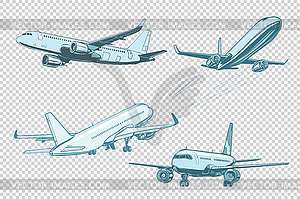 Set of passenger airplanes - vector image