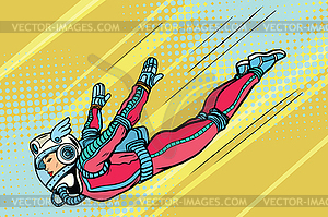 Woman superhero flying in futuristic space suit - vector image