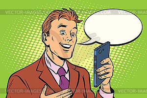 Online communication is businessman and smartphone - vector EPS clipart