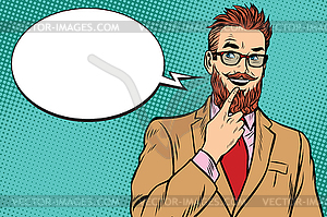 Bearded hipster businessman was up to something, - color vector clipart