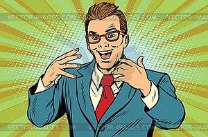 Gesticulating joyful businessman with glasses - vector image