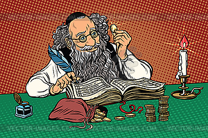 Old Jew with coins - vector clipart