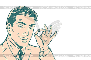 OK gesture of businessman, background - vector clip art