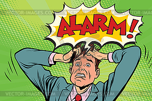 Alarm businessman in panic - color vector clipart