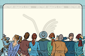 Retro group of people are watching on silver screen - vector clip art